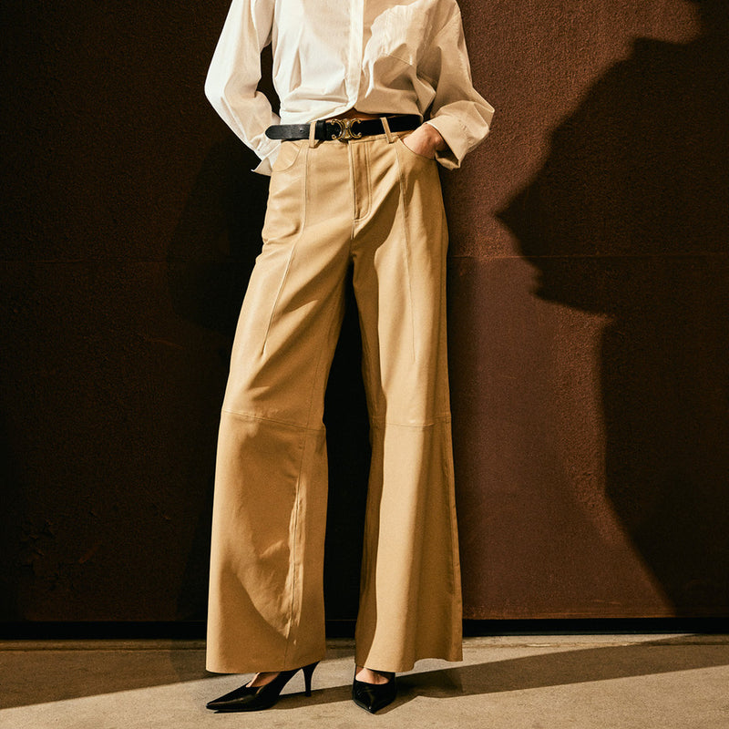 Depeche leather wear Boa HW Wide Leather Pants Pants 177 Cream