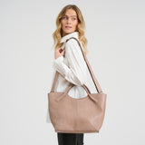 DEPECHE Boxy cow leather shopper with tube handles Shopper 224 Taupe