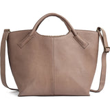 DEPECHE Boxy cow leather shopper with tube handles Shopper 224 Taupe