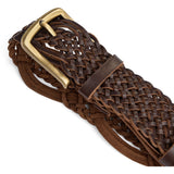 DEPECHE Braided leather belt with metal details Belts 161 Dark brown
