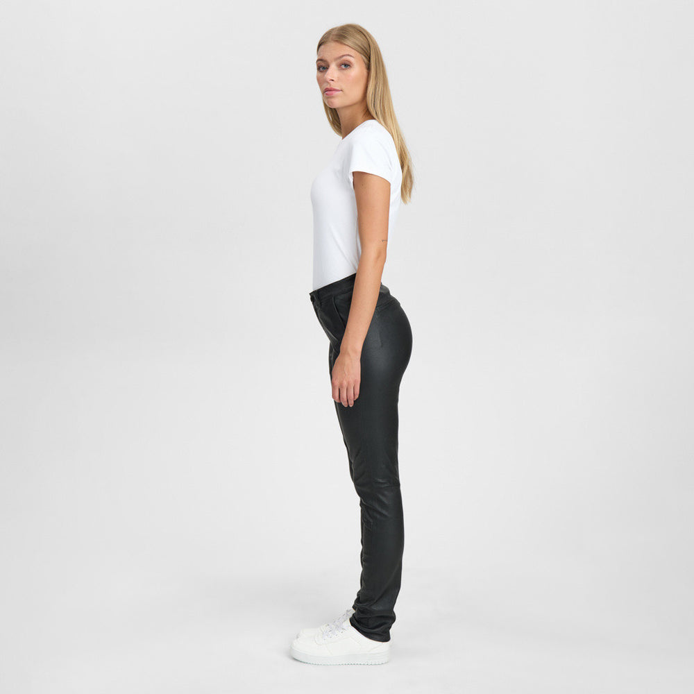 パンツ MMA CHARCOAL BLACK LOOSE SLACKS 2786P Serge - Relaxed Fit Leather Pleated Trousers - Black