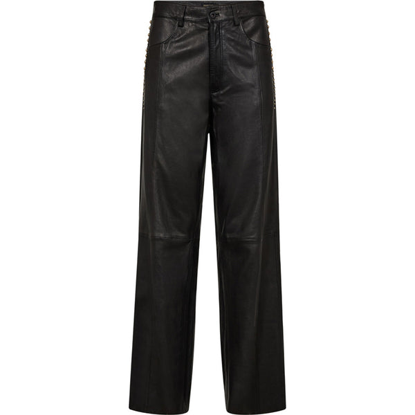 Depeche leather wear Cat leather pants with gold studs Pants 099 Black (Nero)