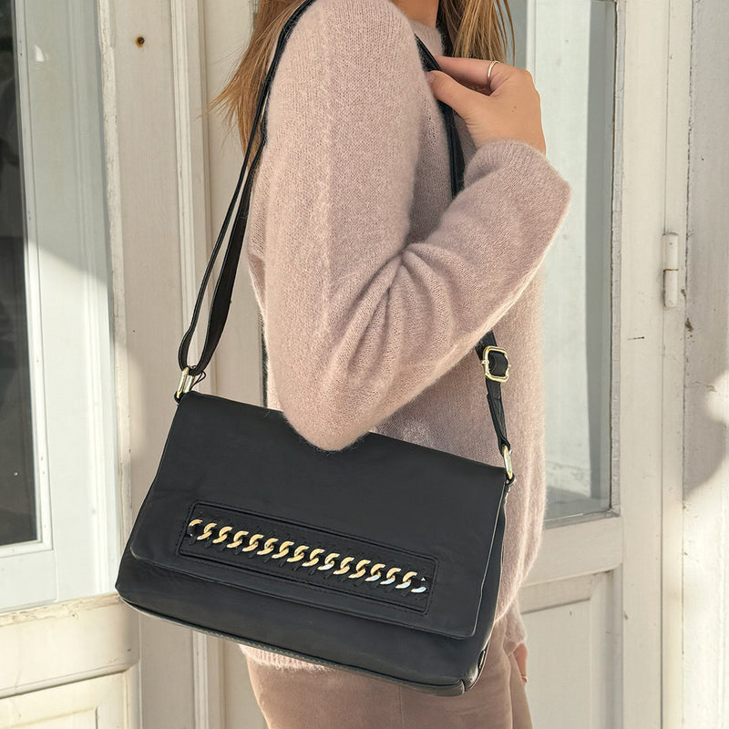 DEPECHE Clutch with chain detail Clutch 099 Black (Nero)