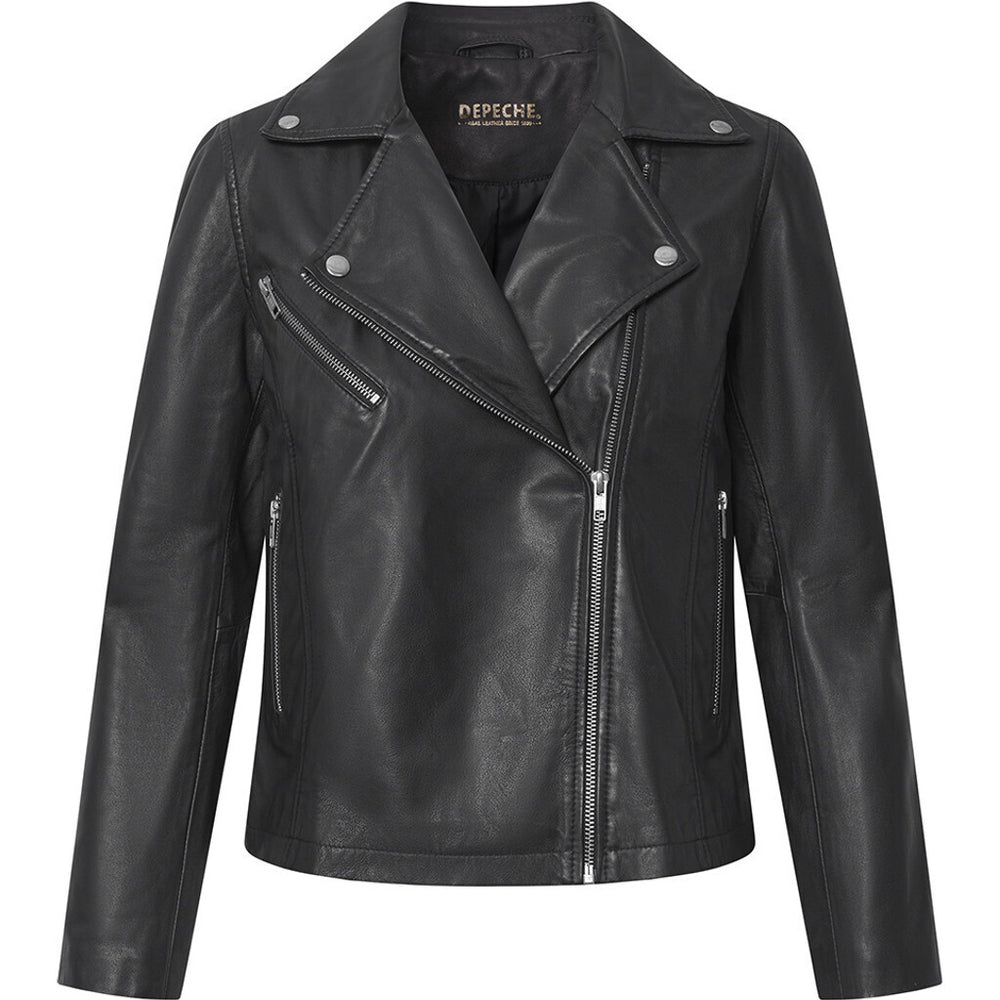 archive leather jacket ハイネック ダークコア Zadie Jacket Black in Nappa Leather | AFLALO