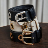 DEPECHE Cool jeans leather belt decorated with large eyelets Belts 011 Sand