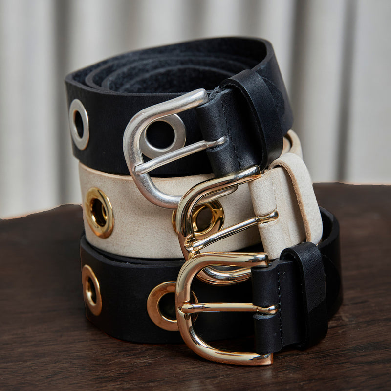 DEPECHE Cool jeans leather belt decorated with large eyelets Belts 011 Sand