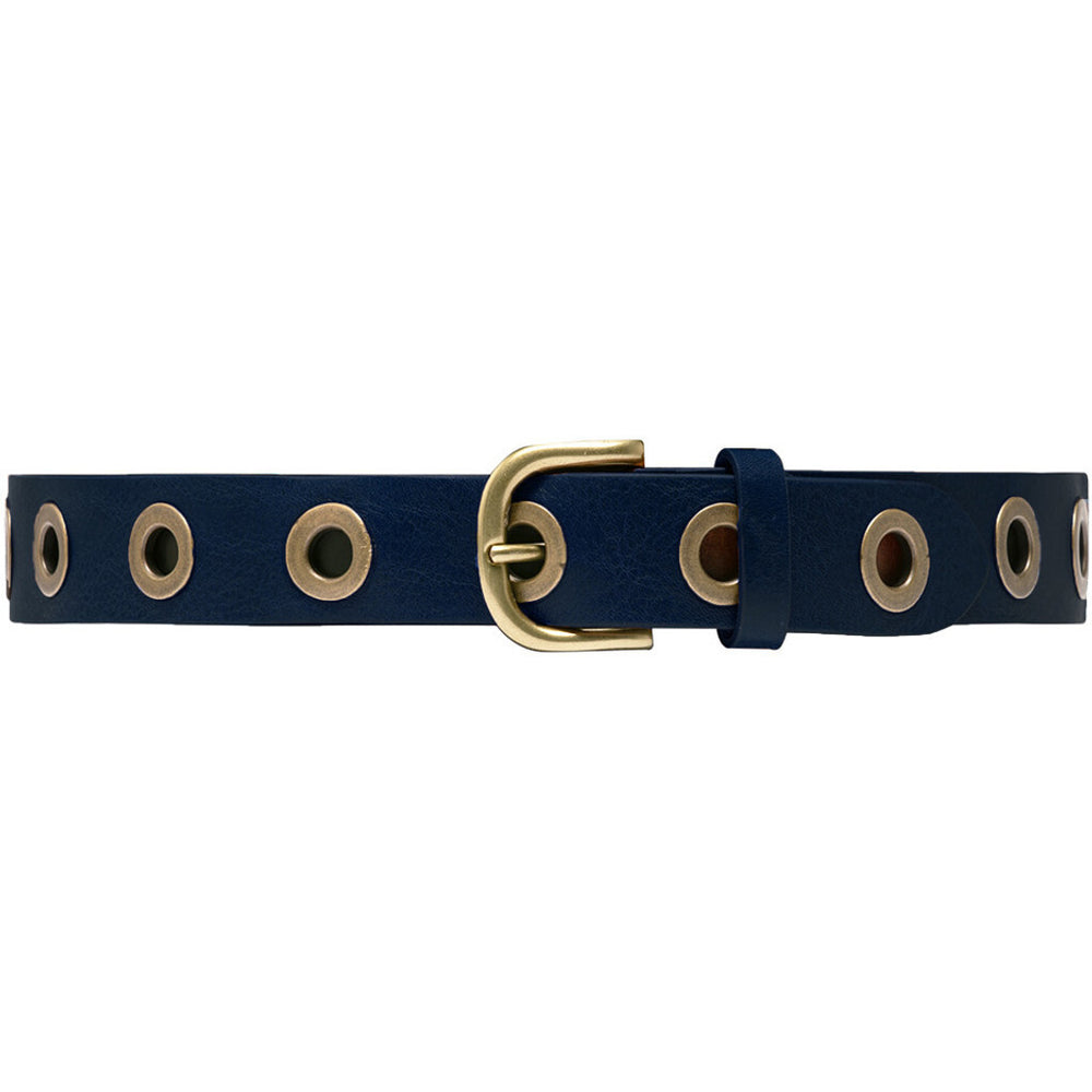 Cool jeans leather belt decorated with large eyelets / 13702 