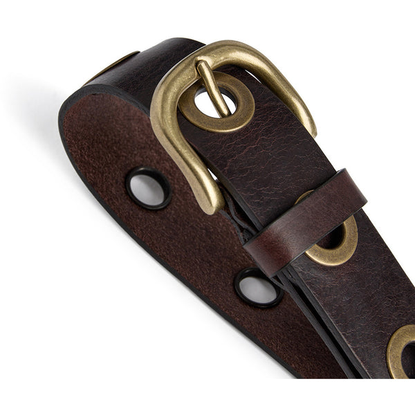 DEPECHE Cool jeans leather belt decorated with large eyelets Belts 161 Dark brown