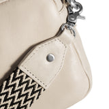 DEPECHE Crossbody leather bag decorated with canvas shoulder strap Cross over 177 Cream