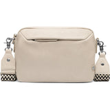 DEPECHE Crossbody leather bag decorated with canvas shoulder strap Cross over 177 Cream