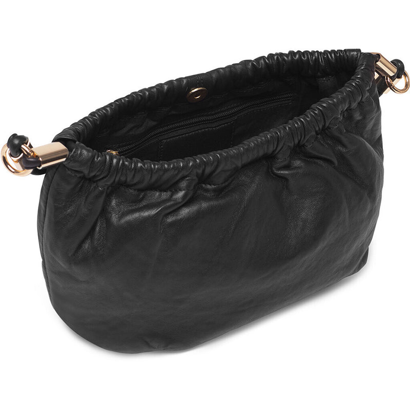 DEPECHE Crossbody leatherbag with delicate ruching details Cross over 099 Black (Nero)