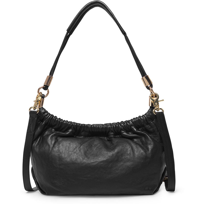 DEPECHE Crossbody leatherbag with delicate ruching details Cross over 099 Black (Nero)
