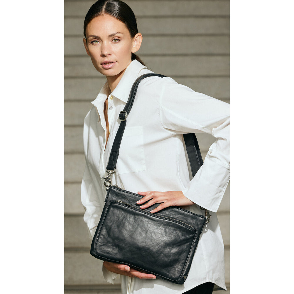 Black leather cross over bag best sale