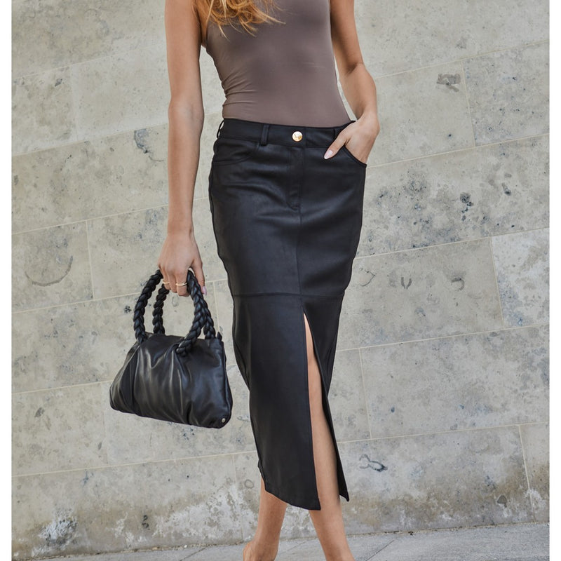 Depeche leather wear Elegant underknee Evi pencil skirt in soft leathe Skirts 099 Black (Nero)