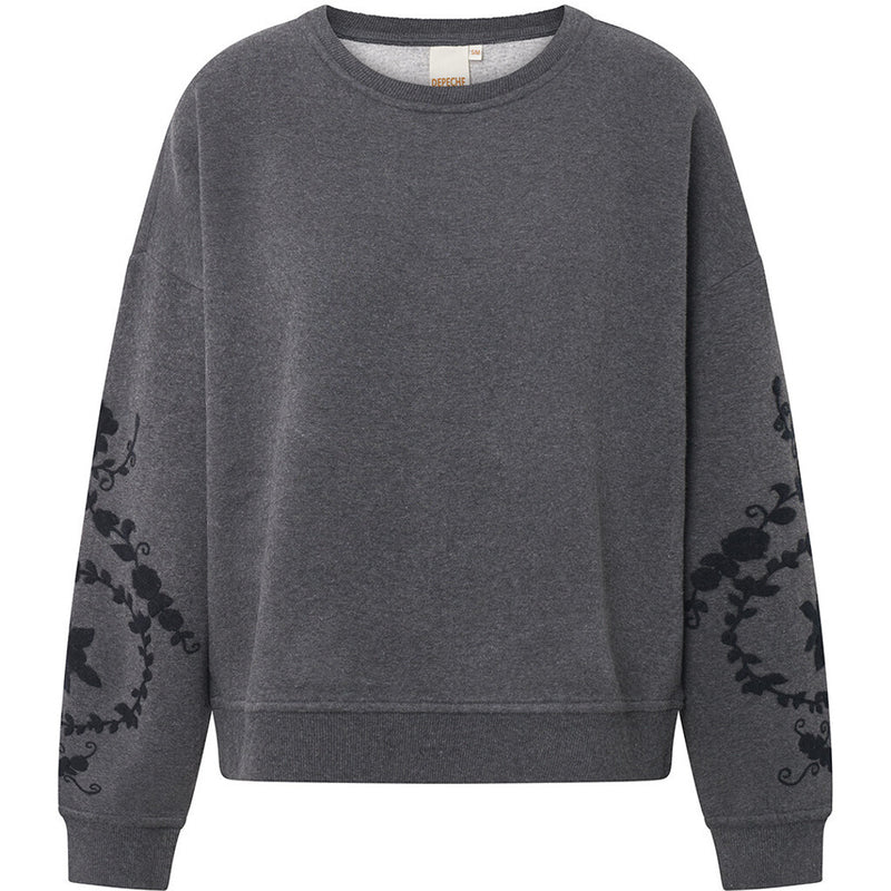 Depeche Clothing Emily sweatshirt with embroidery Blouse 282 Grey Melange