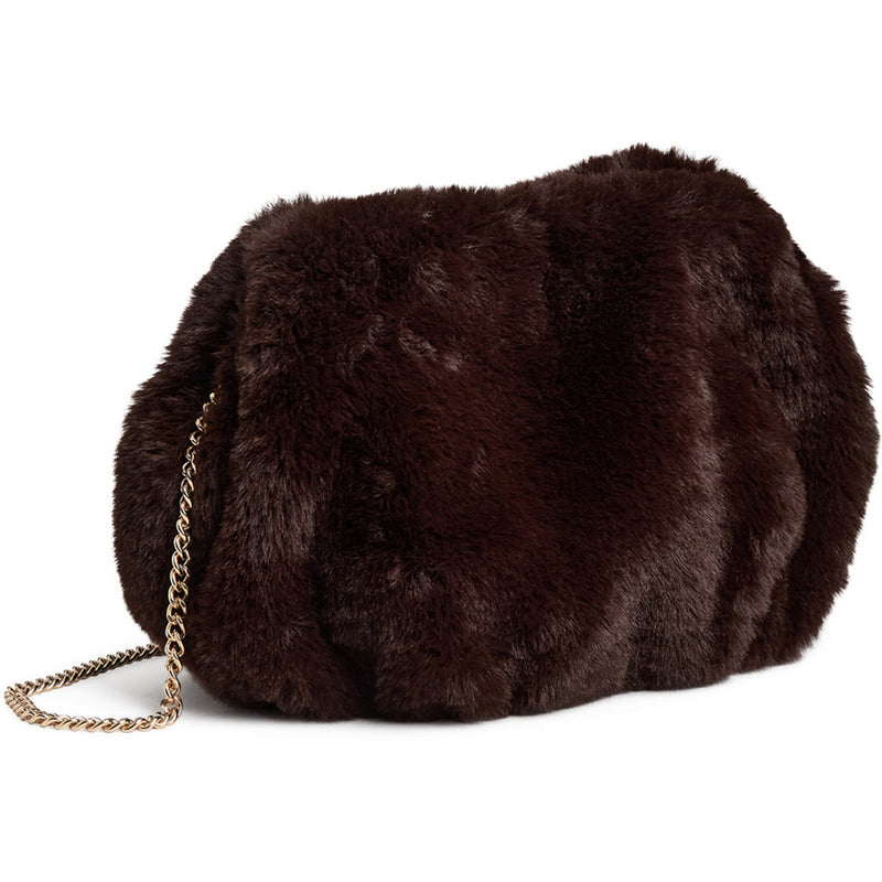DEPECHE Faux fur crossover bag with chain Cross over 161 Dark brown