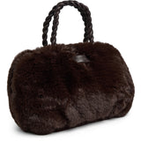 DEPECHE Faux fur handbag with braided leather handles Shoulderbag / Handbag 008 Chocolate