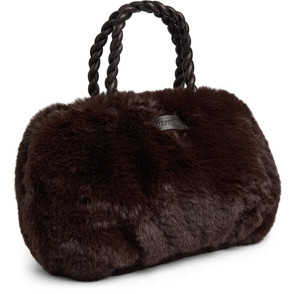 DEPECHE Faux fur handbag with braided leather handles Shoulderbag / Handbag 008 Chocolate