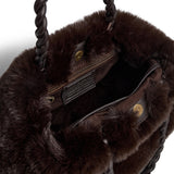 DEPECHE Faux fur handbag with braided leather handles Shoulderbag / Handbag 008 Chocolate