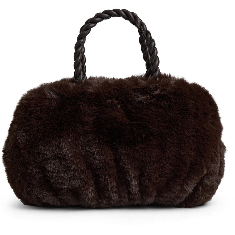 DEPECHE Faux fur handbag with braided leather handles Shoulderbag / Handbag 008 Chocolate