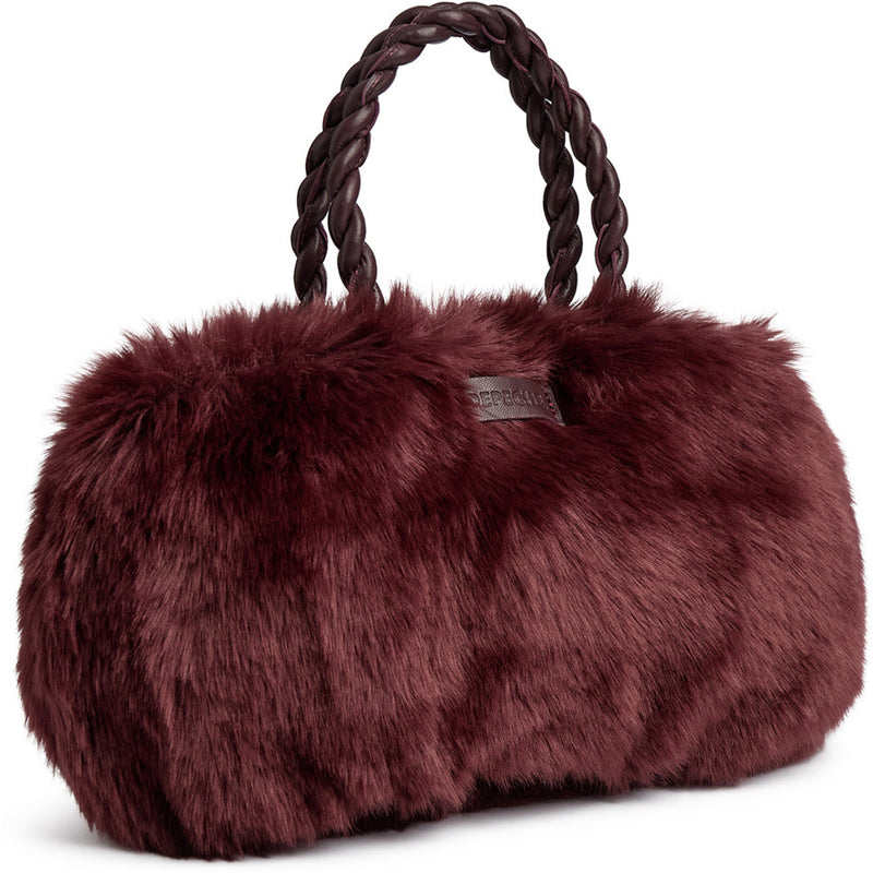 DEPECHE Faux fur handbag with braided leather handles Shoulderbag / Handbag 305 Ox Blood