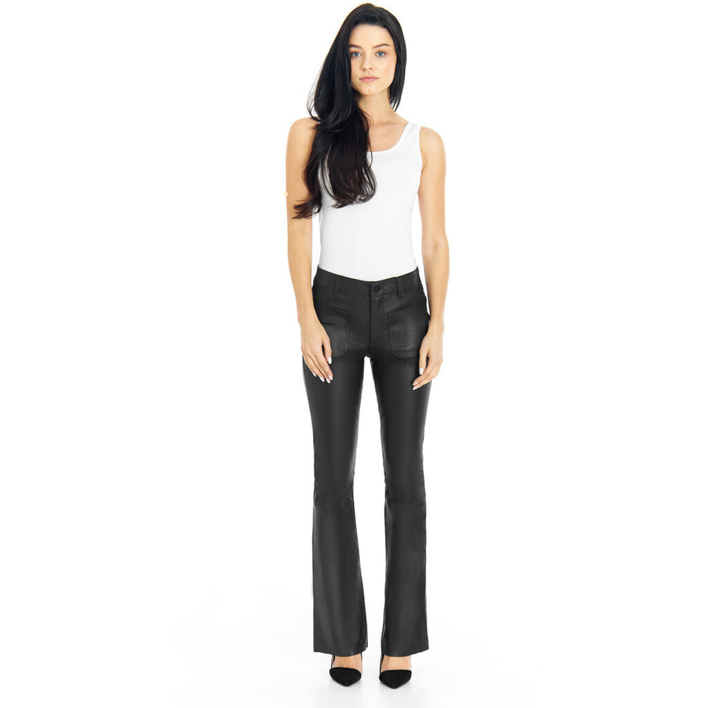 【INCHANT ME】Leather Stripe Wide Slacks High Street Wide Leg Glossy Pu Leather Pants Sashes Boot Cut
