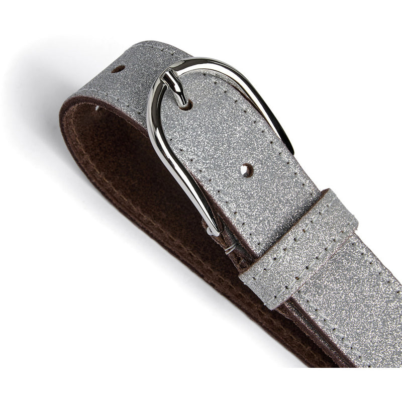 DEPECHE Glitter belt with discreet buckle Belts 207 Silver Metallic