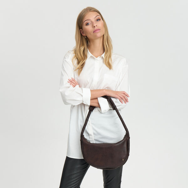 DEPECHE Handbag with beautiful braided strap Shoulderbag / Handbag 161 Dark brown