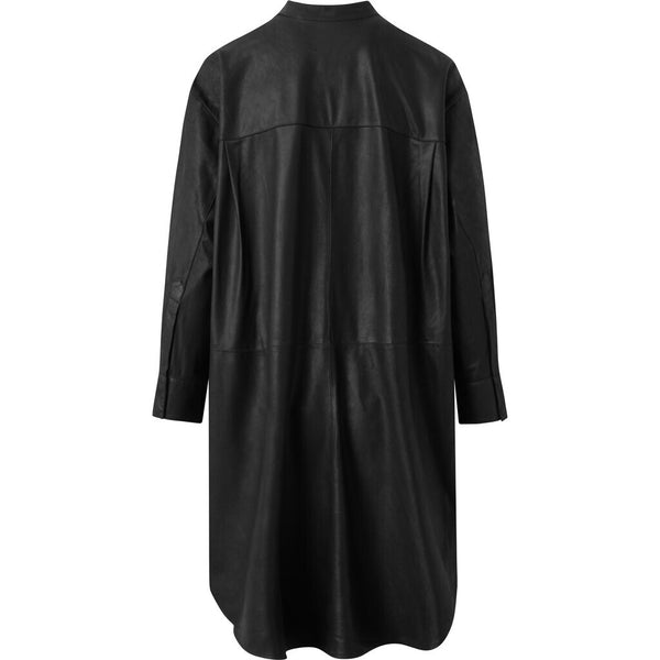 Depeche leather wear Knee-long oversize Sofia leather shirt Dresses 099 Black (Nero)