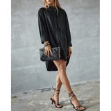 Depeche leather wear Knee-long oversize Sofia leather shirt Dresses 099 Black (Nero)