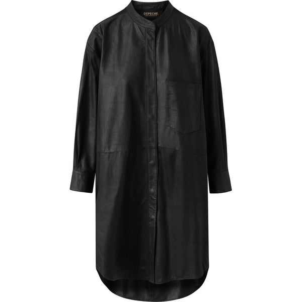 Depeche leather wear Knee-long oversize Sofia leather shirt Dresses 099 Black (Nero)