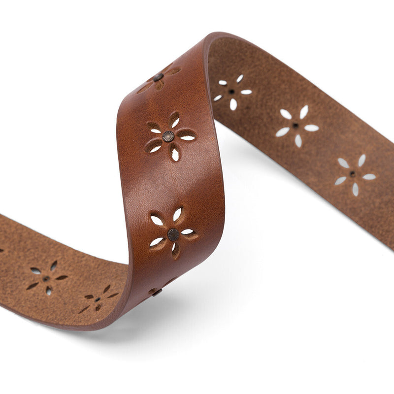 DEPECHE Leather belt decorated with floral patterns and micro similis Belts 014 Cognac