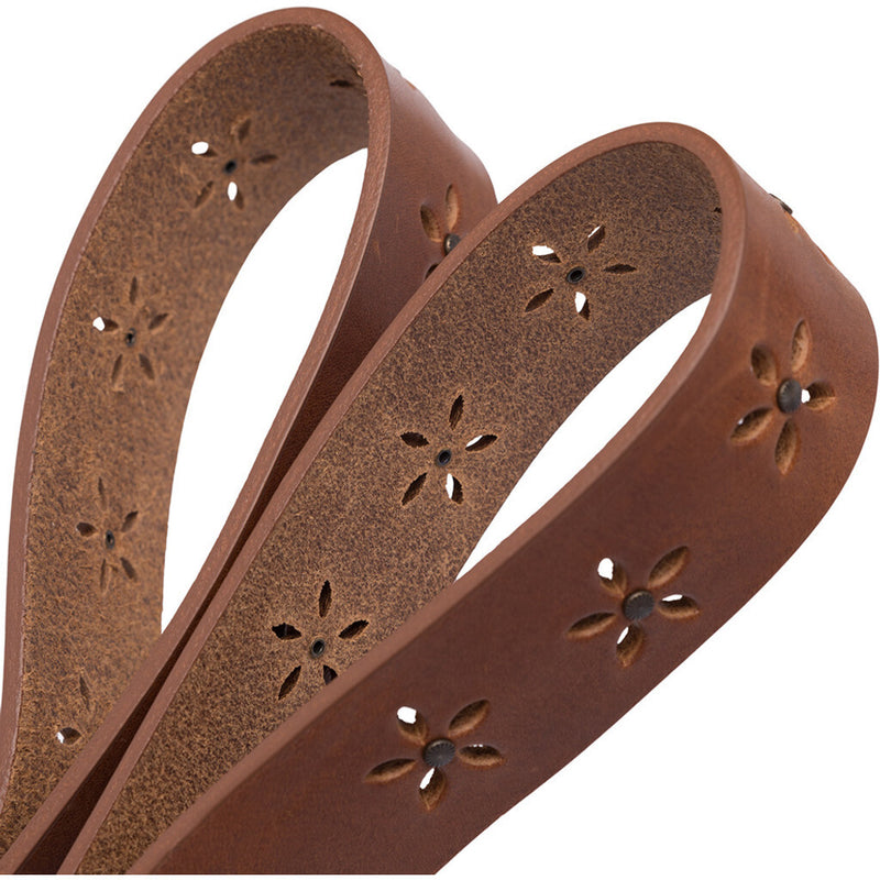 DEPECHE Leather belt decorated with floral patterns and micro similis Belts 014 Cognac