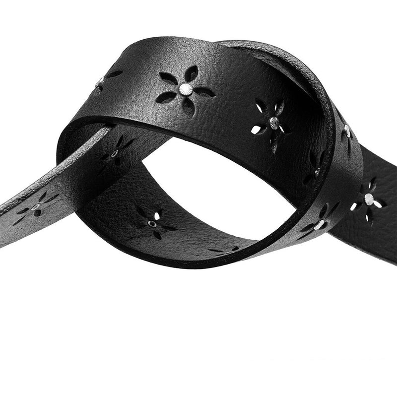 DEPECHE Leather belt decorated with floral patterns and micro similis Belts 099 Black (Nero)