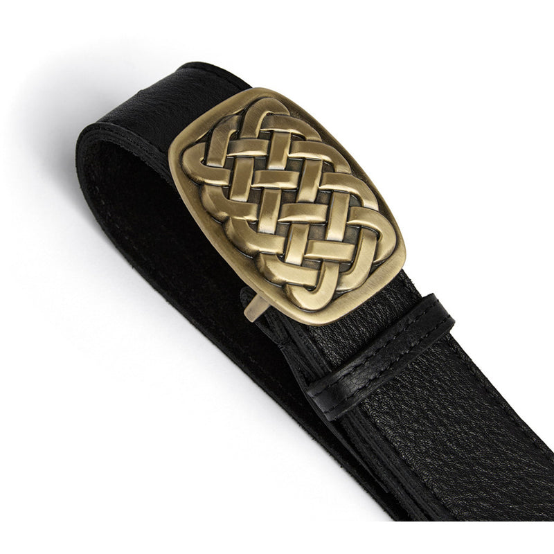 DEPECHE Leather belt with braided buckle Belts 154 Black/Brass