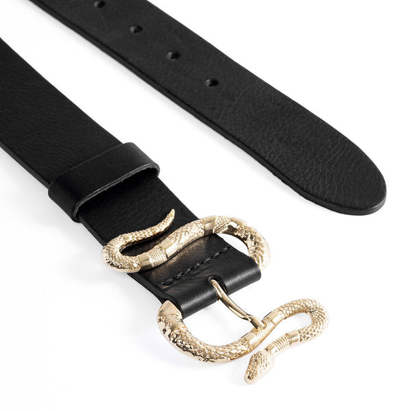 DEPECHE Leather belt with snake buckle Belts 099 Black (Nero)