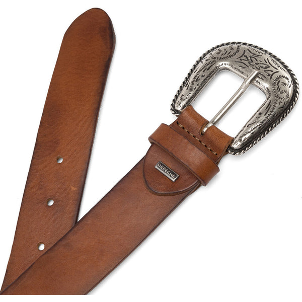 DEPECHE Leather belt with western buckle Belts 014 Cognac
