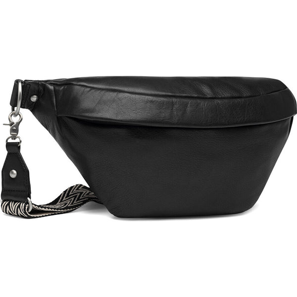 DEPECHE Leather bumbag decorated with canvas crossbody strap Bumbag 099 Black (Nero)