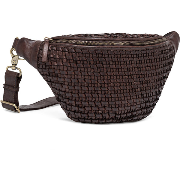 DEPECHE Leather bumbag decorated with weaving Bumbag 008 Chocolate