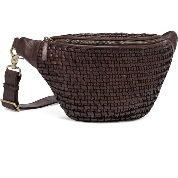 DEPECHE Leather bumbag decorated with weaving Bumbag 015 Brown