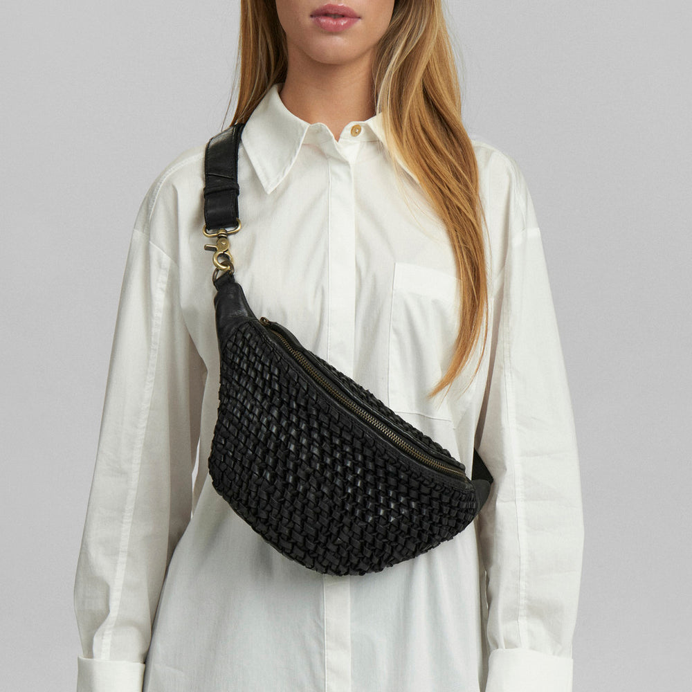 Leather bumbag decorated with weaving / 15798 - Black – DEPECHE