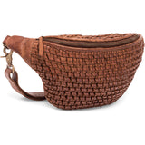 DEPECHE Leather bumbag decorated with weaving Bumbag 225 Mid tan