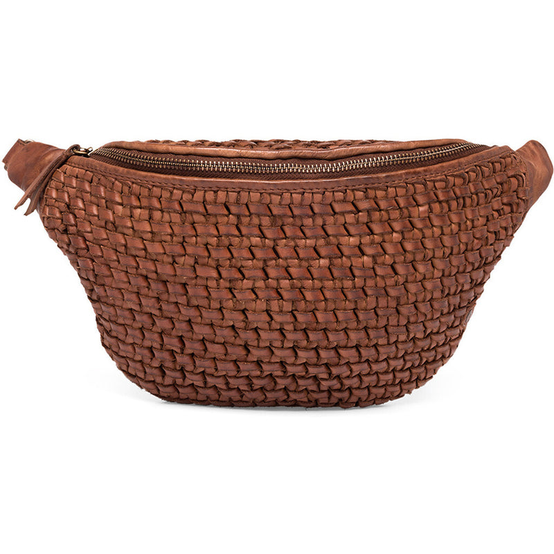 DEPECHE Leather bumbag decorated with weaving Bumbag 225 Mid tan