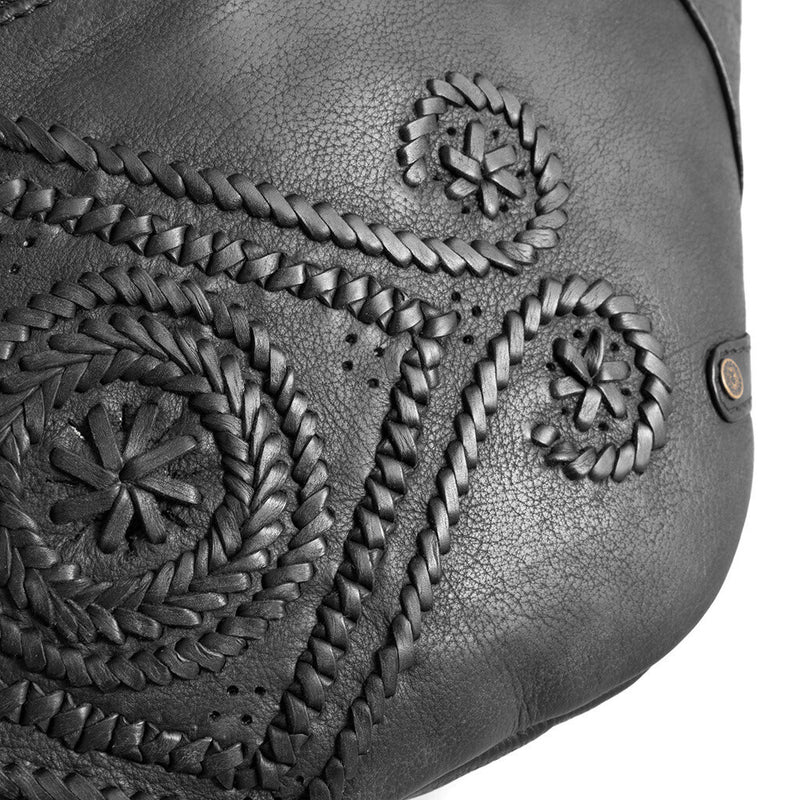 DEPECHE Leather bumbag with beautiful bohemian pattern Bumbag 099 Black (Nero)