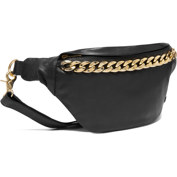 DEPECHE Leather bumbag with chain detail on front Bumbag 099 Black (Nero)