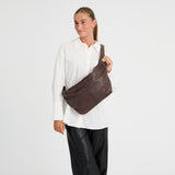 DEPECHE Leather bumbag with covered front zipper Bumbag 106 Coffee