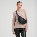 DEPECHE Leather bumbag with perforated front Bumbag 099 Black