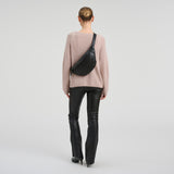 DEPECHE Leather bumbag with perforated front Bumbag 099 Black