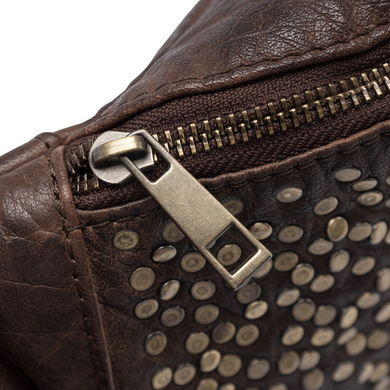 DEPECHE Leather bumbag with rivets Bumbag 068 Winter brown