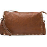 DEPECHE Leather clutch decorated with beautiful studs Small bag / Clutch 005 Vintage cognac